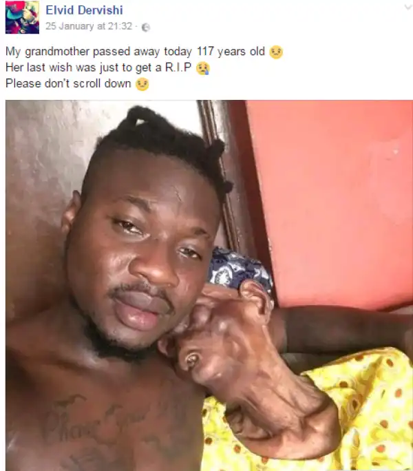 Just look at how this Facebook user declared this grandma dead (Photo)
